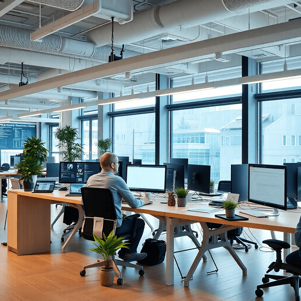 Team collaborating in a modern office